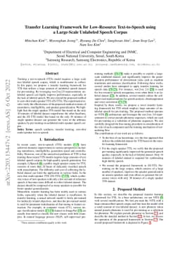 Transfer Learning Framework for Low-Resource Text-to-Speech using a
  Large-Scale Unlabeled Speech Corpus