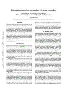 Disentangling speech from surroundings with neural embeddings