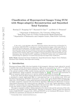 Classification of Hyperspectral Images Using SVM with Shape-adaptive
  Reconstruction and Smoothed Total Variation