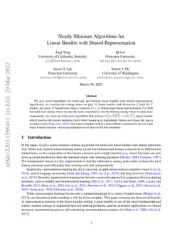 Nearly Minimax Algorithms for Linear Bandits with Shared Representation