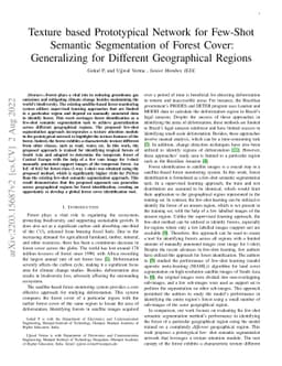 Texture based Prototypical Network for Few-Shot Semantic Segmentation of
  Forest Cover: Generalizing for Different Geographical Regions