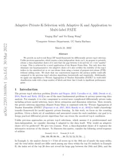 Adaptive Private-K-Selection with Adaptive K and Application to
  Multi-label PATE
