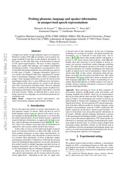Probing phoneme, language and speaker information in unsupervised speech
  representations