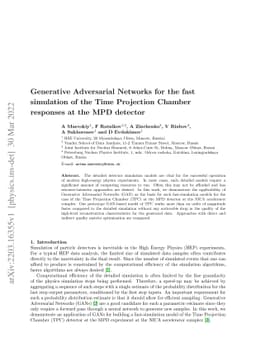 Generative Adversarial Networks for the fast simulation of the Time
  Projection Chamber responses at the MPD detector