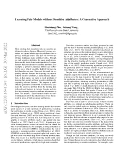 Learning Fair Models without Sensitive Attributes: A Generative Approach