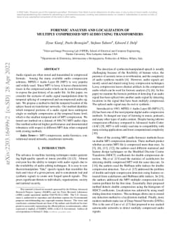 Forensic Analysis and Localization of Multiply Compressed MP3 Audio
  Using Transformers