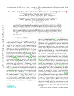 Identification of diffracted vortex beams at different propagation
  distances using deep learning