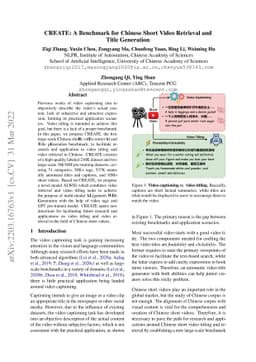CREATE: A Benchmark for Chinese Short Video Retrieval and Title
  Generation