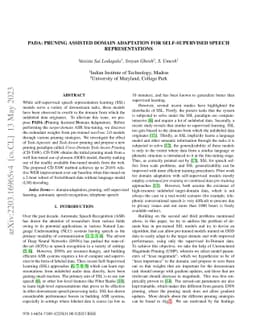 PADA: Pruning Assisted Domain Adaptation for Self-Supervised Speech
  Representations