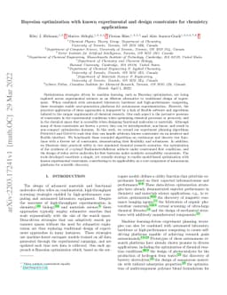 Bayesian optimization with known experimental and design constraints for
  chemistry applications