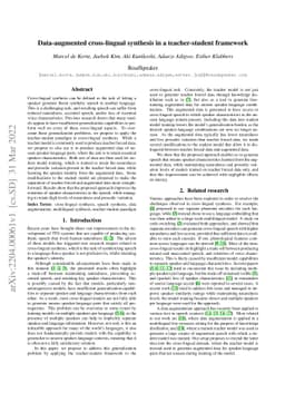 Data-augmented cross-lingual synthesis in a teacher-student framework