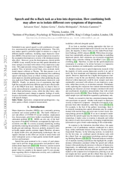 Speech and the n-Back task as a lens into depression. How combining both
  may allow us to isolate different core symptoms of depression