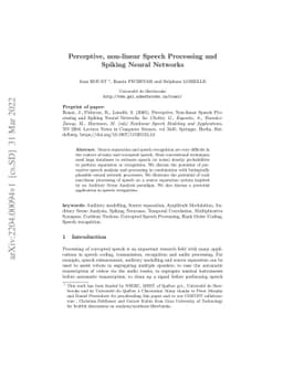 Perceptive, non-linear Speech Processing and Spiking Neural Networks