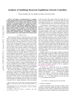 Synthesis of Stabilizing Recurrent Equilibrium Network Controllers