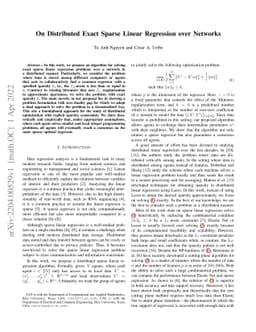 On Distributed Exact Sparse Linear Regression over Networks