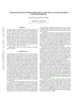 End-to-end multi-talker audio-visual ASR using an active speaker
  attention module