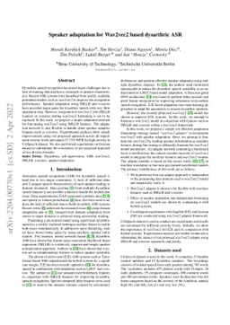 Speaker adaptation for Wav2vec2 based dysarthric ASR