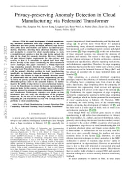 Privacy-preserving Anomaly Detection in Cloud Manufacturing via
  Federated Transformer