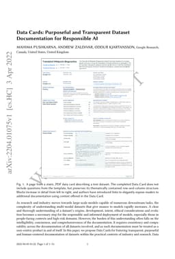 Data Cards: Purposeful and Transparent Dataset Documentation for
  Responsible AI