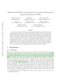 Model-Parallel Fourier Neural Operators as Learned Surrogates for
  Large-Scale Parametric PDEs