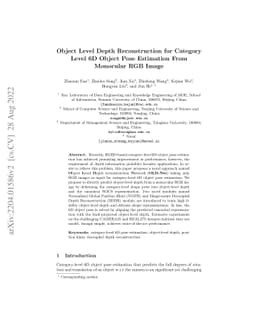 Object Level Depth Reconstruction for Category Level 6D Object Pose
  Estimation From Monocular RGB Image