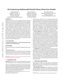 On Explaining Multimodal Hateful Meme Detection Models