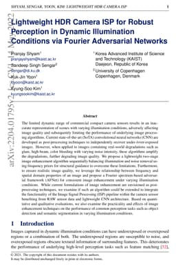 Lightweight HDR Camera ISP for Robust Perception in Dynamic Illumination
  Conditions via Fourier Adversarial Networks