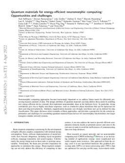 Quantum materials for energy-efficient neuromorphic computing