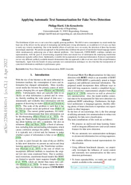 Applying Automatic Text Summarization for Fake News Detection