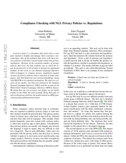 Compliance Checking with NLI: Privacy Policies vs. Regulations