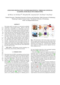 Attention Distraction: Watermark Removal Through Continual Learning with
  Selective Forgetting