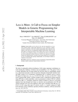 Less is More: A Call to Focus on Simpler Models in Genetic Programming
  for Interpretable Machine Learning