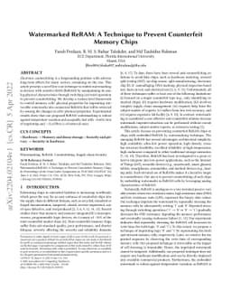 Watermarked ReRAM: A Technique to Prevent Counterfeit Memory Chips