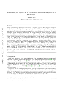 A lightweight and accurate YOLO-like network for small target detection
  in Aerial Imagery