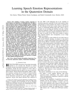 Learning Speech Emotion Representations in the Quaternion Domain