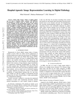 Hospital-Agnostic Image Representation Learning in Digital Pathology