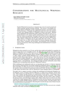 Considerations for Multilingual Wikipedia Research