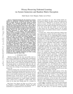 Privacy-Preserving Federated Learning via System Immersion and Random
  Matrix Encryption