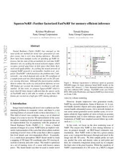 SqueezeNeRF: Further factorized FastNeRF for memory-efficient inference