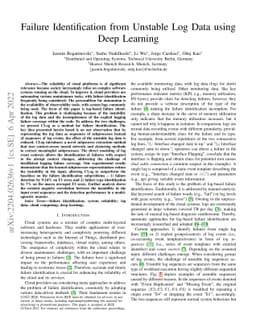 Failure Identification from Unstable Log Data using Deep Learning