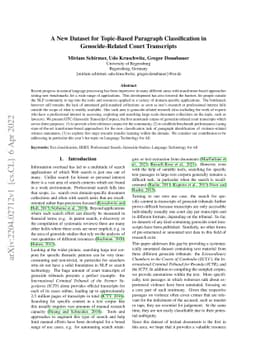 A New Dataset for Topic-Based Paragraph Classification in
  Genocide-Related Court Transcripts