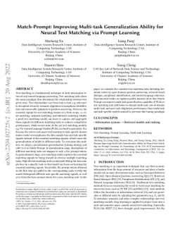 Match-Prompt: Improving Multi-task Generalization Ability for Neural
  Text Matching via Prompt Learning