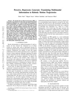 Perceive, Represent, Generate: Translating Multimodal Information to
  Robotic Motion Trajectories