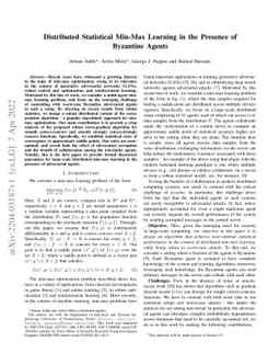 Distributed Statistical Min-Max Learning in the Presence of Byzantine
  Agents