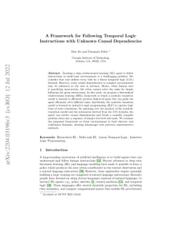 A Framework for Following Temporal Logic Instructions with Unknown
  Causal Dependencies