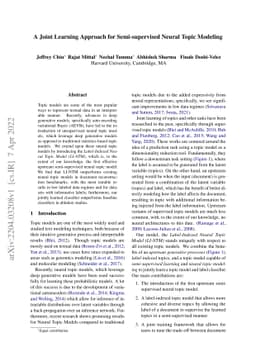 A Joint Learning Approach for Semi-supervised Neural Topic Modeling
