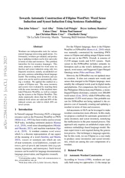 Towards Automatic Construction of Filipino WordNet: Word Sense Induction
  and Synset Induction Using Sentence Embeddings