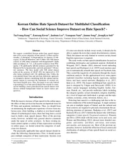 Korean Online Hate Speech Dataset for Multilabel Classification: How Can
  Social Science Improve Dataset on Hate Speech?