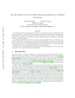 On the Impact of Social Media Recommendations on Opinion Consensus