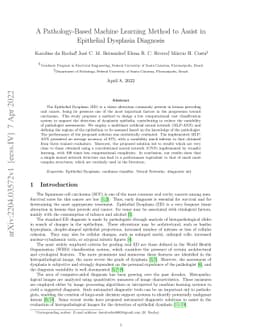 A Pathology-Based Machine Learning Method to Assist in Epithelial
  Dysplasia Diagnosis